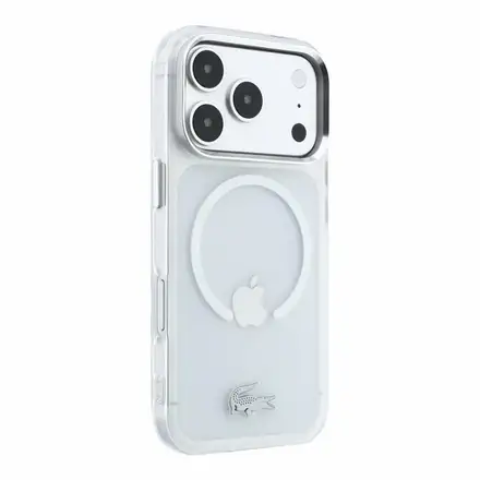 Lacoste IML Frosted Petit Pique Metal Logo MagSafe kryt iPhone 18 Pro Max priehľadný