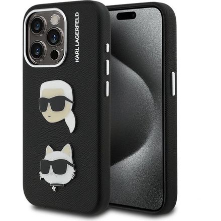 Karl Lagerfeld Grained PU K&CH Heads kryt iPhone 15 Pro čierny