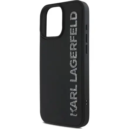 Karl Lagerfeld 3D Rubber Glitter Logo kryt iPhone 15 Max Pro čierny