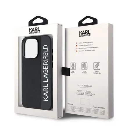 Karl Lagerfeld PU Saffiano Rhinestone Charm kryt iPhone 15 Pro Max čierna