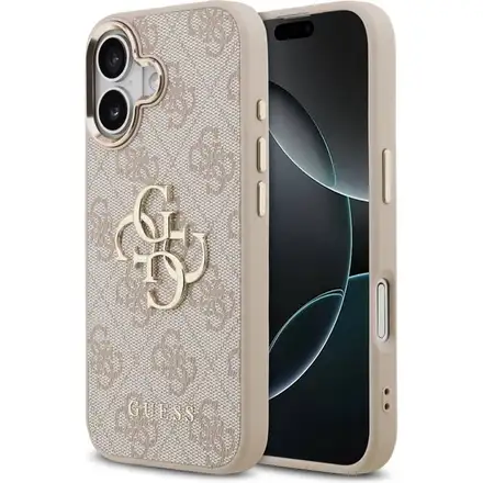 Guess PU Leather 4G Metal Logo Gold Frame kryt iPhone 17 ružový