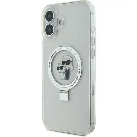 Karl Lagerfeld Ringstand Karl and Choupette MagSafe kryt iPhone 16 biely