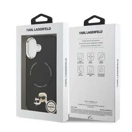 Karl Lagerfeld PU Karl and Choupette Heads Pins MagSafe kryt iPhone 17 čierny