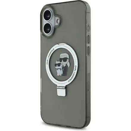 Karl Lagerfeld Ringstand Karl and Choupette MagSafe kryt iPhone 16 čierny