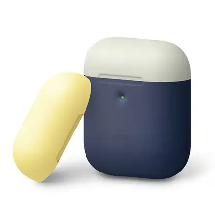 Elago Airpods 2 Silicone Duo Case - Jean Indigo/ White, Yellow