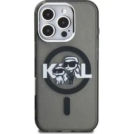 Karl Lagerfeld IML Glitter Karl and Choupette Sketch MagSafe kryt iPhone 16 Pro Max čierny