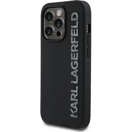 Karl Lagerfeld 3D Rubber Glitter Logo kryt iPhone 13 Pro čierny
