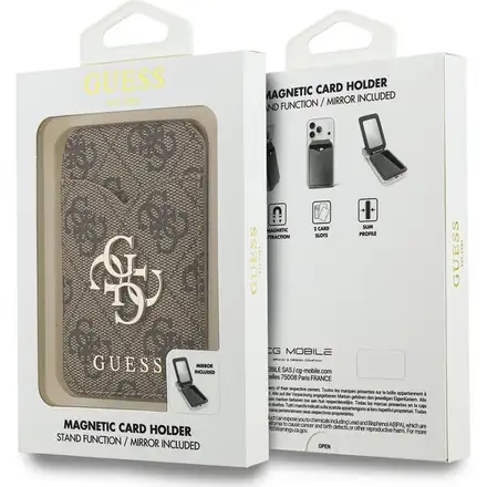 Guess PU 4G Mirror MagSafe Cardslot Peňaženka so Stojanom hnedá