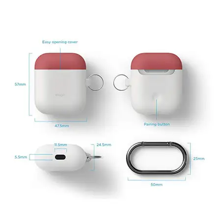 Elago Airpods Silicone Duo Hang Case - NightGlow/Italian Rose, Coral Blue