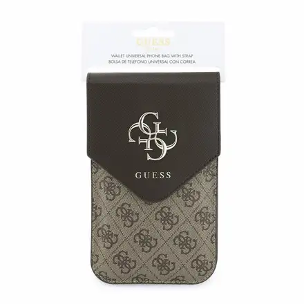 Guess PU Leather+Grained 4G Metal Logo Taška na Telefón hnedá