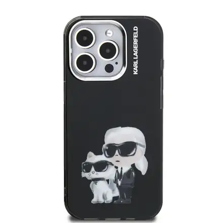 Karl Lagerfeld IML Aquarelle Karl and Choupette kryt iPhone 15 Pro čierny