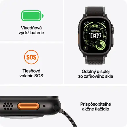 Apple Watch Ultra 3 GPS + Cellular 49mm Čierny titán s čierným oceánskym remienkom