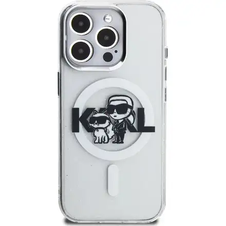 Karl Lagerfeld IML Glitter Karl and Choupette Sketch MagSafe kryt iPhone 15 Pro Max priehľadný