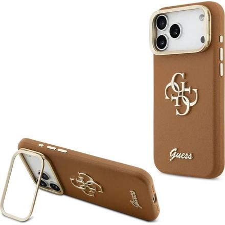 Guess PU Grained 4G Logo Stand Camera Frame kryt iPhone 17 Pro hnedý