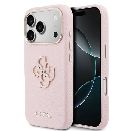 Guess PU Resin Logo kryt iPhone 17 Pro Max ružový