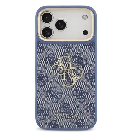 Guess PU Leather 4G Metal Logo Gold Frame kryt iPhone 18 Pro Max modrý