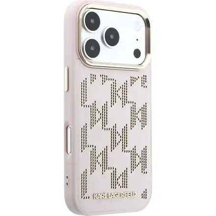 Karl Lagerfeld PU Perforated Monogram MagSafe MagSafe kryt iPhone 17 Pro Max ružový