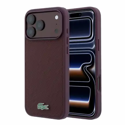 Lacoste PVC Iconic Petit Pique Metal Logo MagSafe kryt iPhone 18 Pro Max tmavo červený