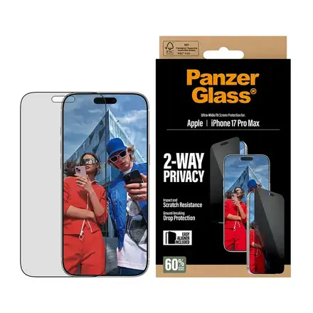 PanzerGlass ochranné sklo UWF 2-Way Privacy pre iPhone 17 Pro Max - Black Frame