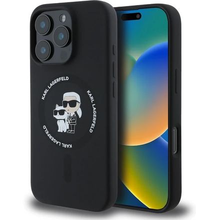 Karl Lagerfeld Liquid Silicone Karl and Choupette MagSafe kryt iPhone 16 Pro čierny