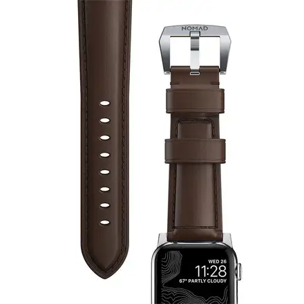 Nomad kožený remienok pre Apple Watch 44-49mm - Traditional Brown/Silver Hardware
