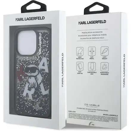 Karl Lagerfeld Liquid Glitter Scattered Choupette kryt iPhone 16 Pro čierny