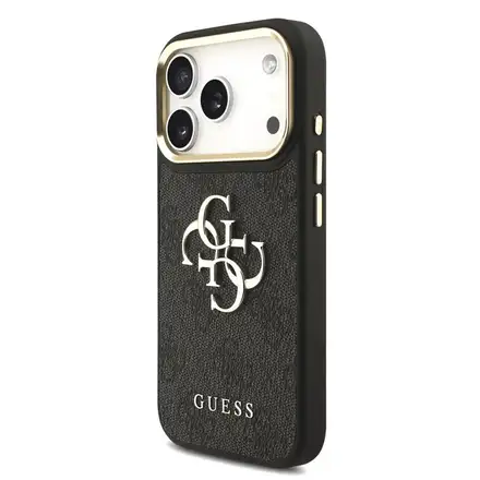 Guess PU Leather 4G Gold Frame MagSafe kryt iPhone 18 Pro čierny