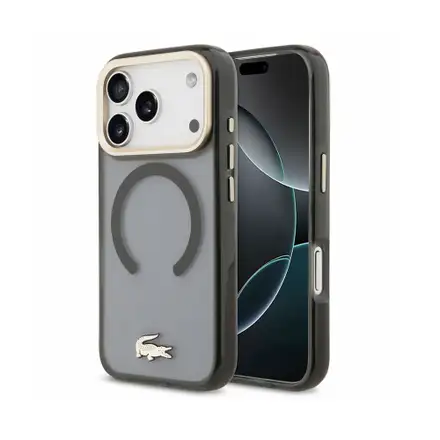 Lacoste PC/TPU Frosted Finish Gold Logo MagSafe kryt iPhone 18 Pro čierny