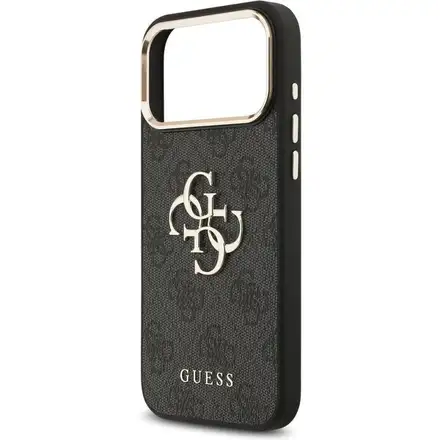Guess PU Leather 4G Metal Logo Gold Frame kryt iPhone 17 Pro čierny