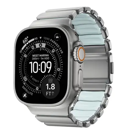 Nomad remienok Stratos pre Apple Watch 44-49mm - Ice Blue Glow/Natural Hardware