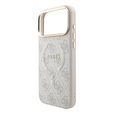 Guess PU Leather 4G Gold Frame Embossed MagSafe kryt iPhone 18 Pro Max ružový