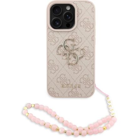 Guess PU 4G Metal Logo Strap kryt iPhone 16 Pro ružový