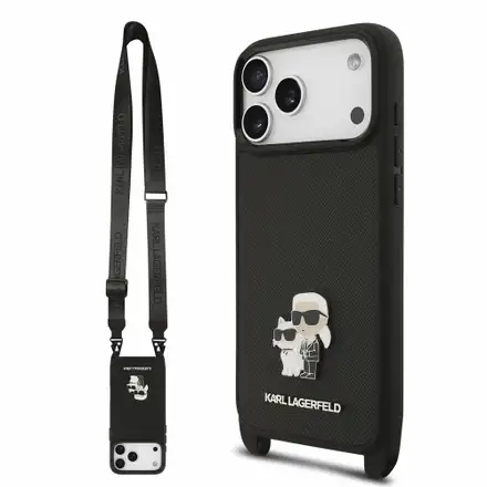 Karl Lagerfeld Saffiano Crossbody Popruh Karl and Choupette kryt iPhone 18 Pro čierna