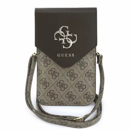 Guess PU Leather+Grained 4G Metal Logo Taška na Telefón hnedá