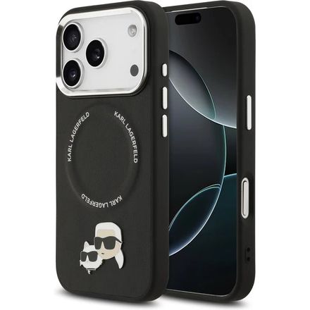 Karl Lagerfeld PU Karl and Choupette Heads Pins MagSafe kryt iPhone 17 Pro Max čierny