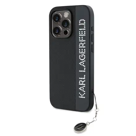 Karl Lagerfeld PU Saffiano Rhinestone Charm kryt iPhone 15 Pro Max čierna