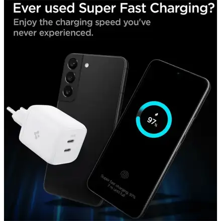 Spigen sieťová nabíjačka PowerArc Arcstation Dual USB-C GaN PD 3.0 65W - White