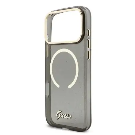 Guess IML Glitter Script Strap MagSafe kryt iPhone 17 Pro Max čierny