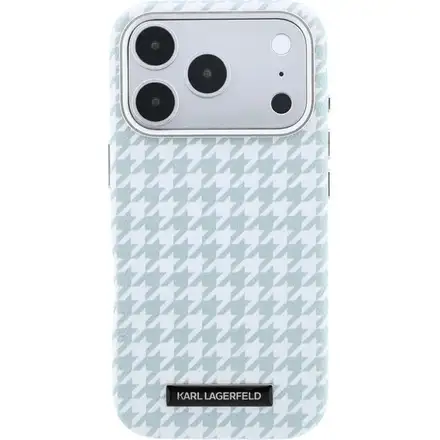 Karl Lagerfeld PU Houndstooth Resin Plate MagSafe kryt iPhone 17 Pro modrý