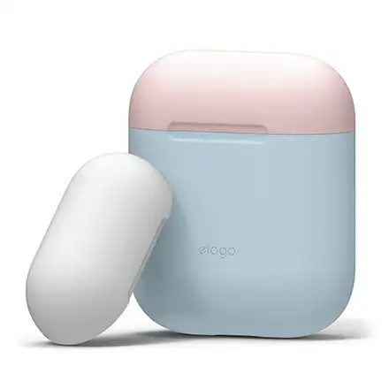 Elago Airpods Silicone Duo Case - Pastel Blue/ Pink, White