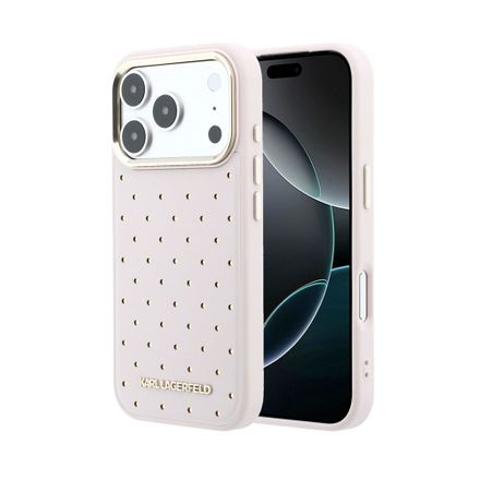 Karl Lagerfeld PU Perforated Gold Dots MagSafe kryt iPhone 17 Pro ružový