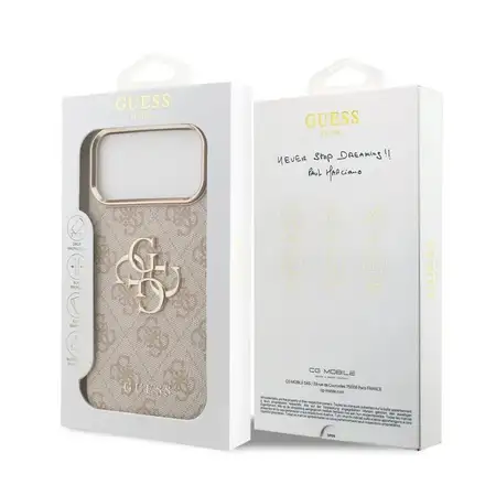 Guess PU Leather 4G Metal Logo Gold Frame kryt iPhone 17 Pro Max ružový