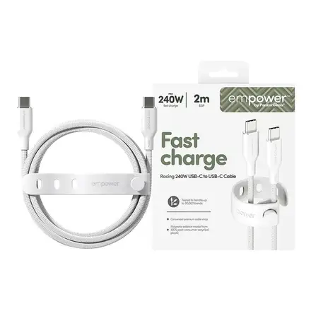 PanzerGlass kábel EMPOWER Racing USB-C to USB-C 2m 240W - White