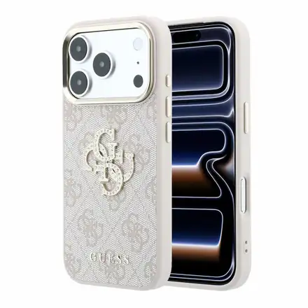 Guess PU 4G Strass Metal Logo kryt iPhone 18 Pro Max ružový