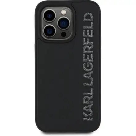 Karl Lagerfeld 3D Rubber Glitter Logo kryt iPhone 14 Pro čierny