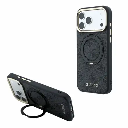 Guess PU 4G Ring Stand MagSafe kryt iPhone 18 Pro Max čierny