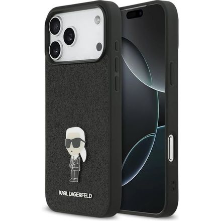 Karl Lagerfeld Fixed Glitter Metal Ikonik kryt iPhone 17 Pro čierny