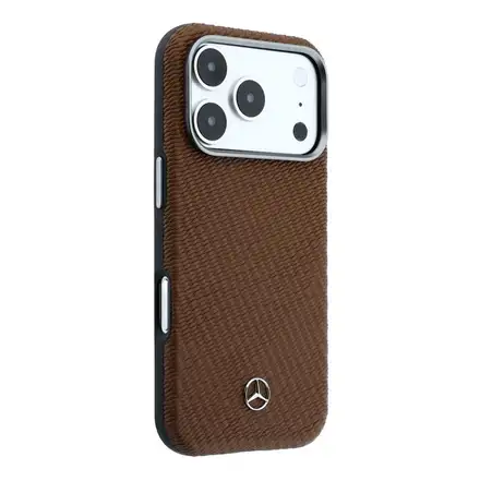 Mercedes PU Leather Wood Semi Wrap MagSafe Kryt pre iPhone 17 Pro Max hnedý