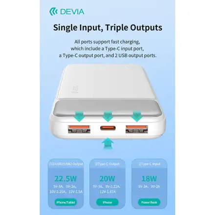 Devia powerbank Smart Series with Digital Display PD 20W 10000 mAh - White