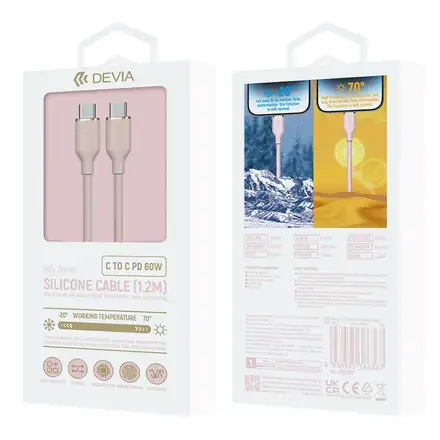 Devia kábel USB-C to USB-C Jelly Series Silicone Cable 1.2m - Pink